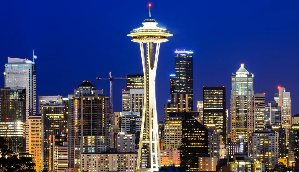 Seattle skyscrapers at evening