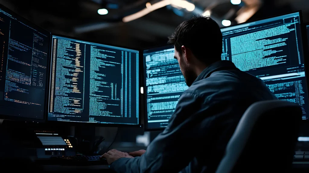 Close-up of a software developer coding